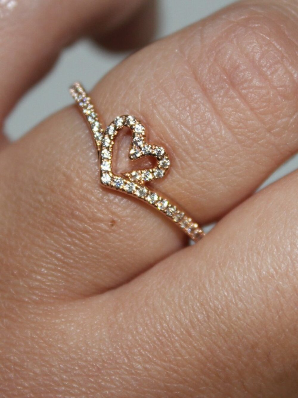 Pandora Sparkling Wishbone Heart Ring Rose Gold Plated Size 58 (8.5) - Picture 2 of 12